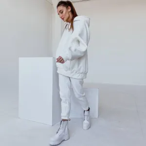 Long Sleeve Hoodie Trendy Matching Set - Coffee
