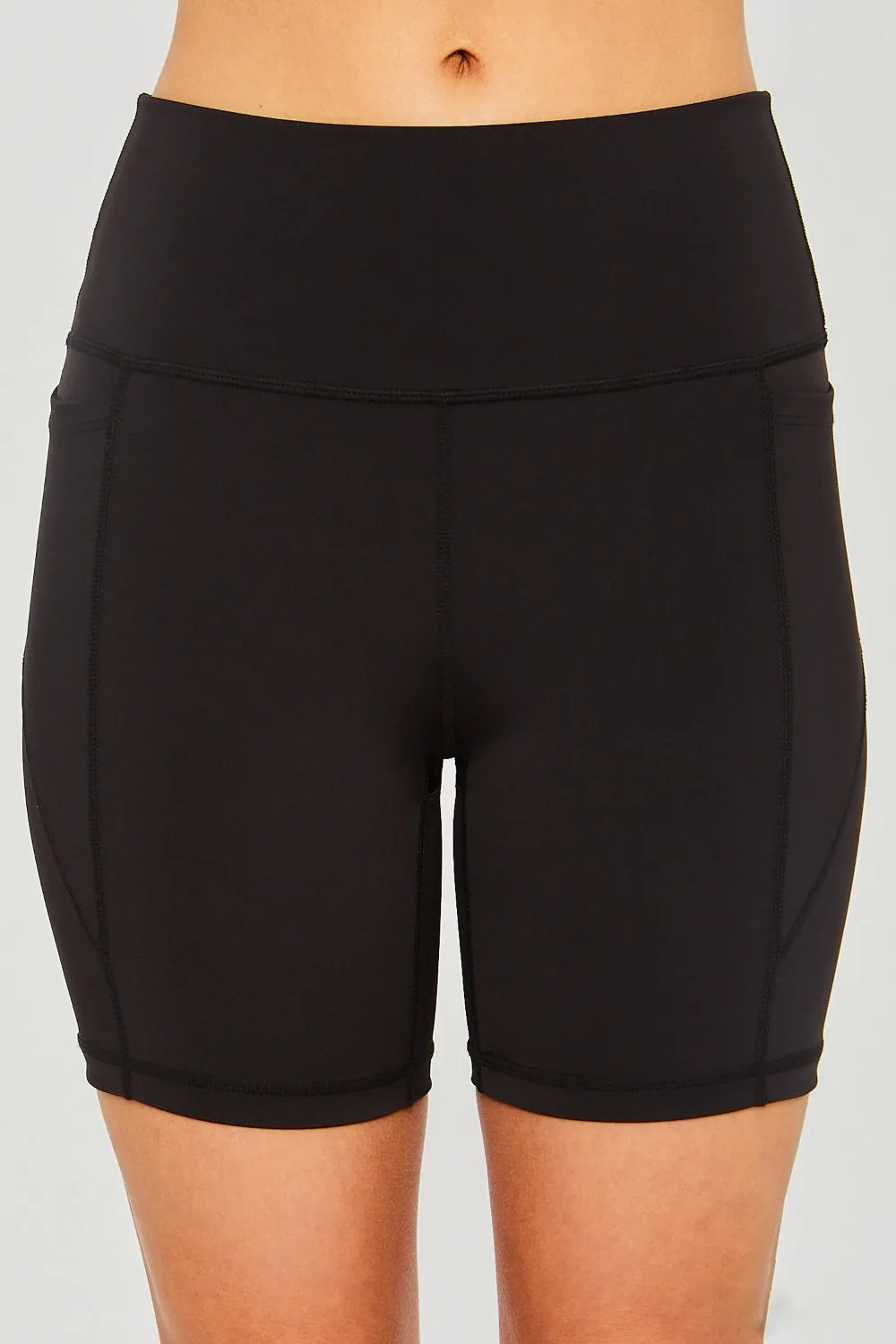 Love Tree High Waist Seam Detail Active Shorts - Black