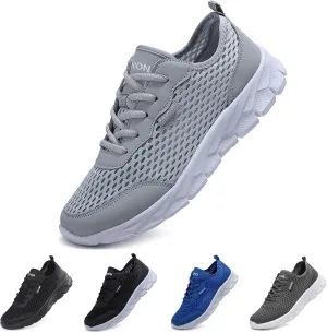 Men's Lightweight Lace Up Running Sneakers Breathable Mesh Non Slip Soft Bottom Tennis Gym Casual Sports Shoes