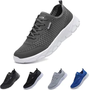 Men's Lightweight Lace Up Running Sneakers Breathable Mesh Non Slip Soft Bottom Tennis Gym Casual Sports Shoes