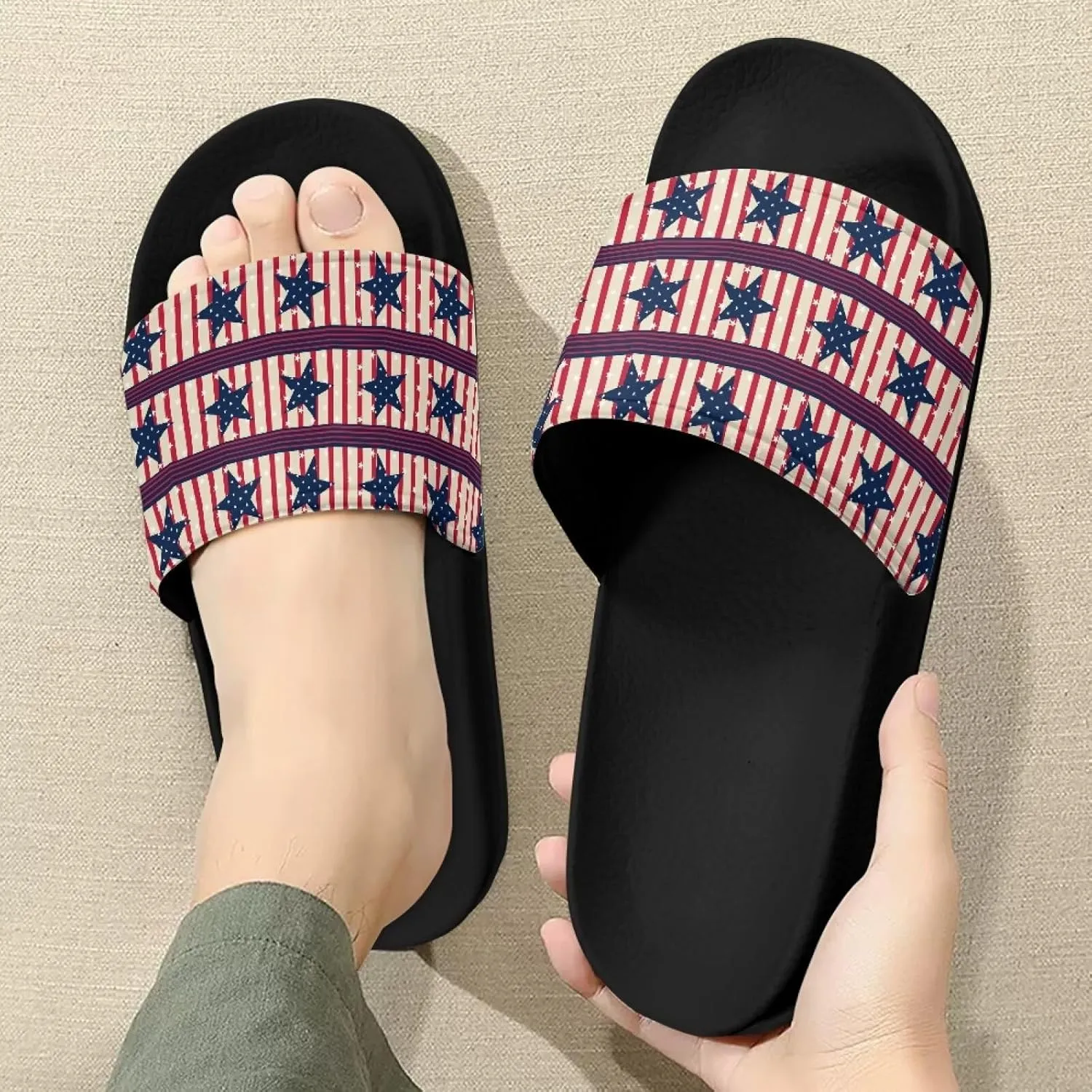 Mens Non-Slip EVA Slide Sandals Pool House Beach Footwear Comfy Open Toe Flat Shoes Single Band Slippers Slip On Shower Shoes With Soft Leather