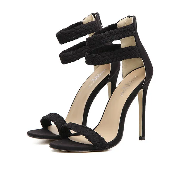 Microfiber Stiletto Heel Peep-toe Summer Zipper Sandals
