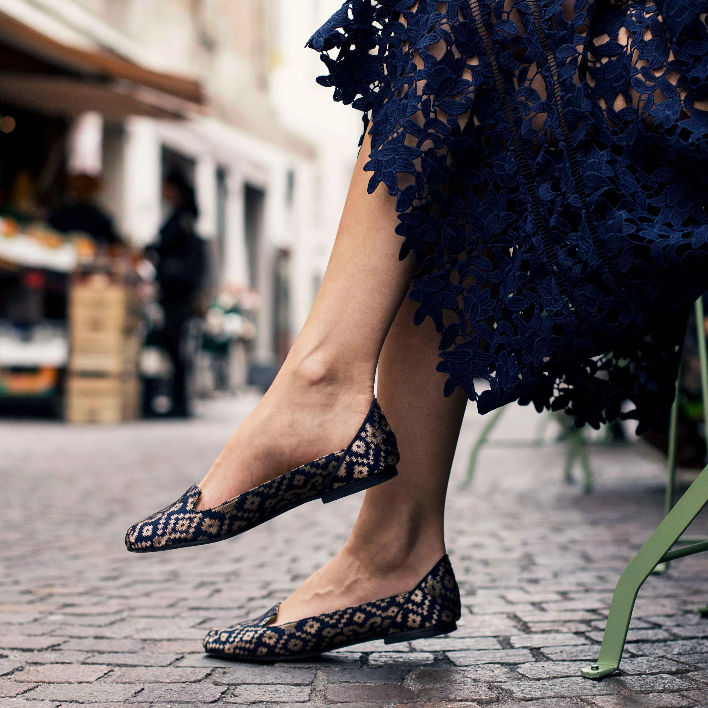 Midnight in Banaras Blue Ballet Flats