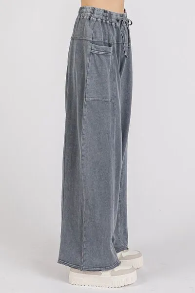 Mineral Wash Elastic Waist Barrel Leg Baggy Pants