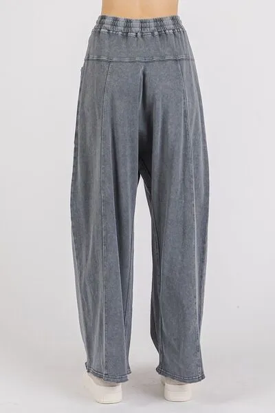 Mineral Wash Elastic Waist Barrel Leg Baggy Pants
