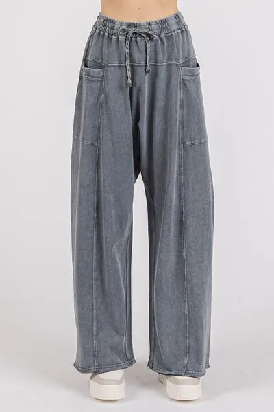 Mineral Wash Elastic Waist Barrel Leg Baggy Pants
