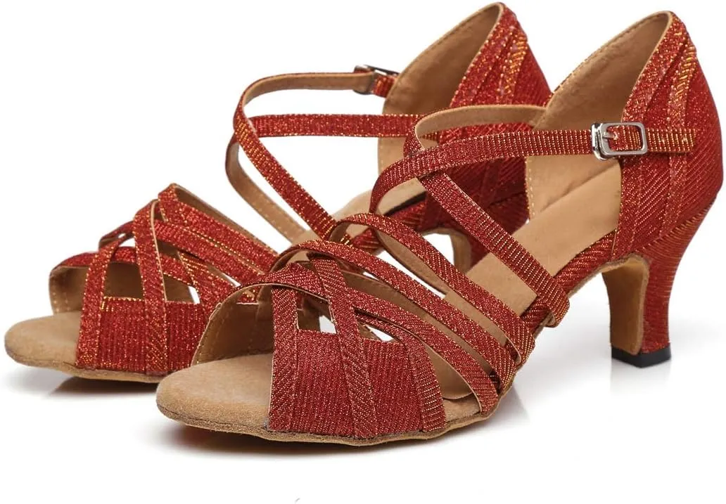 Minishion Women's Strappy Gliiter Tango Latin Dancing Shoes Prom Evening Sandals