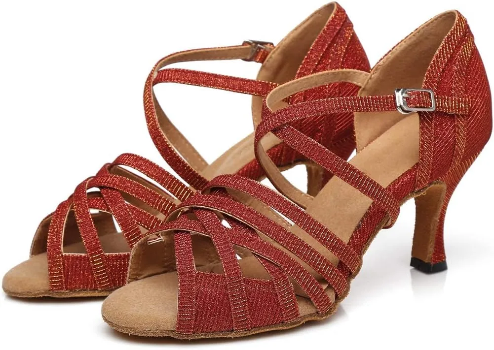 Minishion Women's Strappy Gliiter Tango Latin Dancing Shoes Prom Evening Sandals