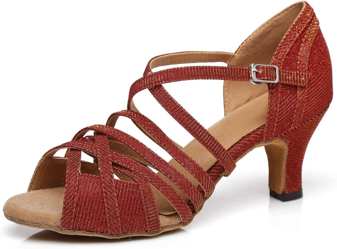 Minishion Women's Strappy Gliiter Tango Latin Dancing Shoes Prom Evening Sandals