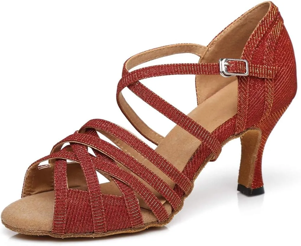 Minishion Women's Strappy Gliiter Tango Latin Dancing Shoes Prom Evening Sandals