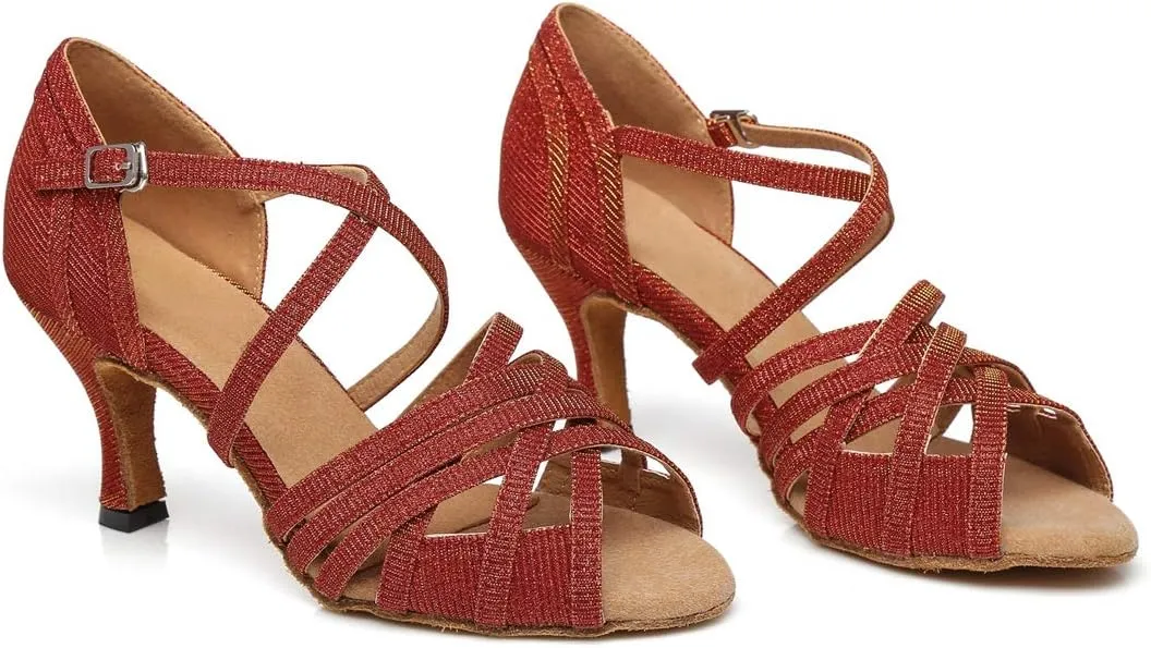 Minishion Women's Strappy Gliiter Tango Latin Dancing Shoes Prom Evening Sandals