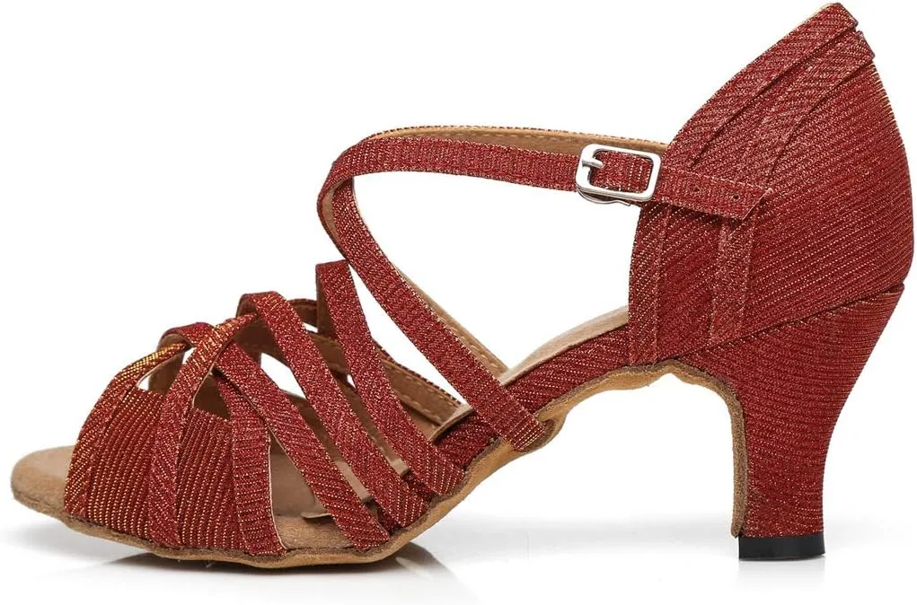 Minishion Women's Strappy Gliiter Tango Latin Dancing Shoes Prom Evening Sandals