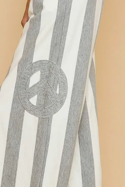 Peace Sign Patch Striped Wide Leg Pants