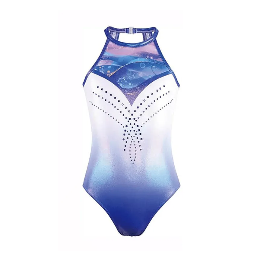 Royal Blue Necklace Clasp Back Gymnastics Leotard Outfit Set