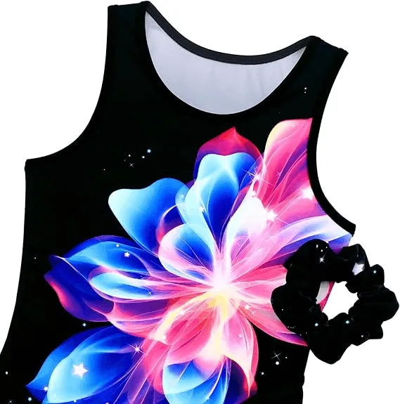 Shiny Flower Pattern Biketard Unitard for Girls