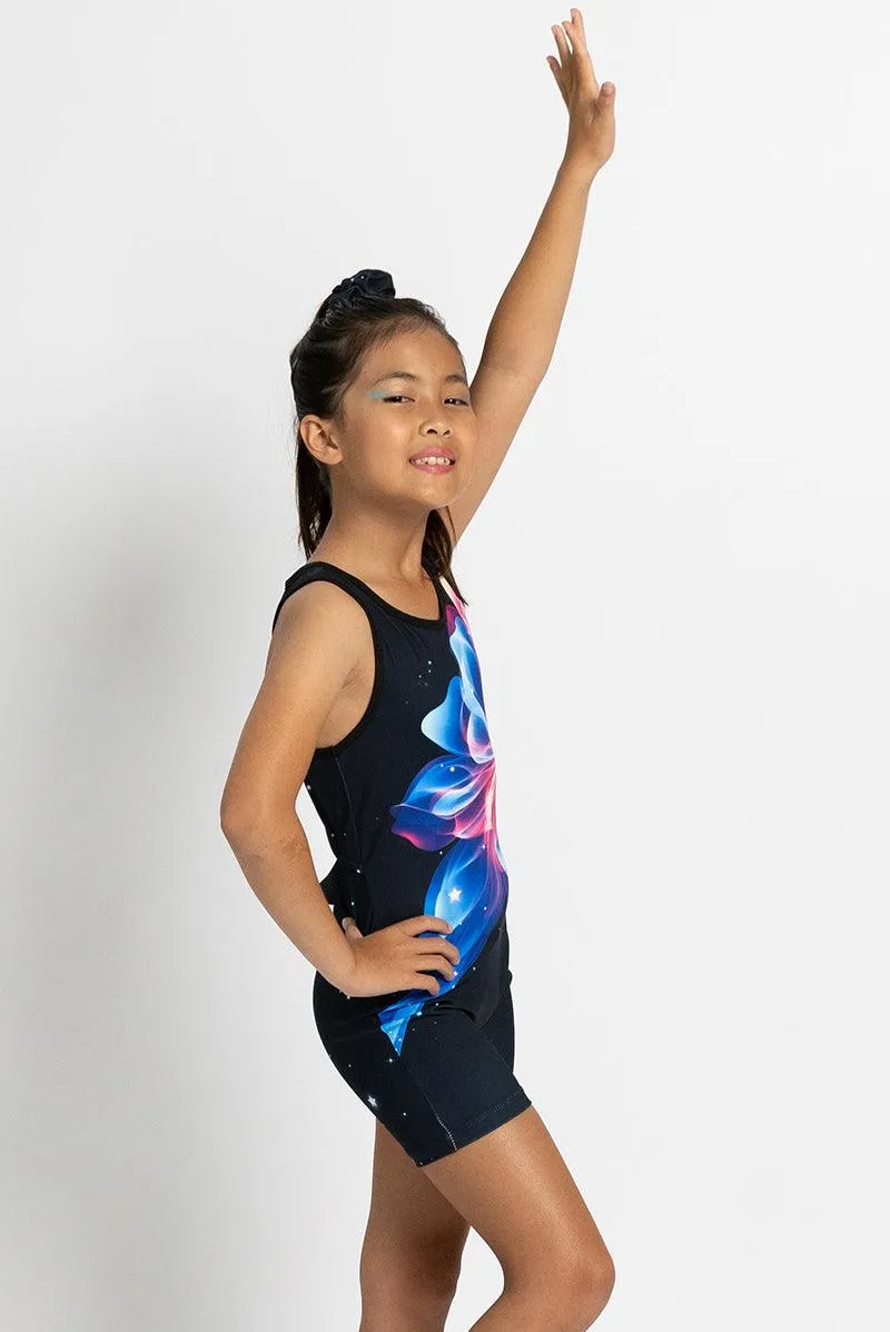 Shiny Flower Pattern Biketard Unitard for Girls