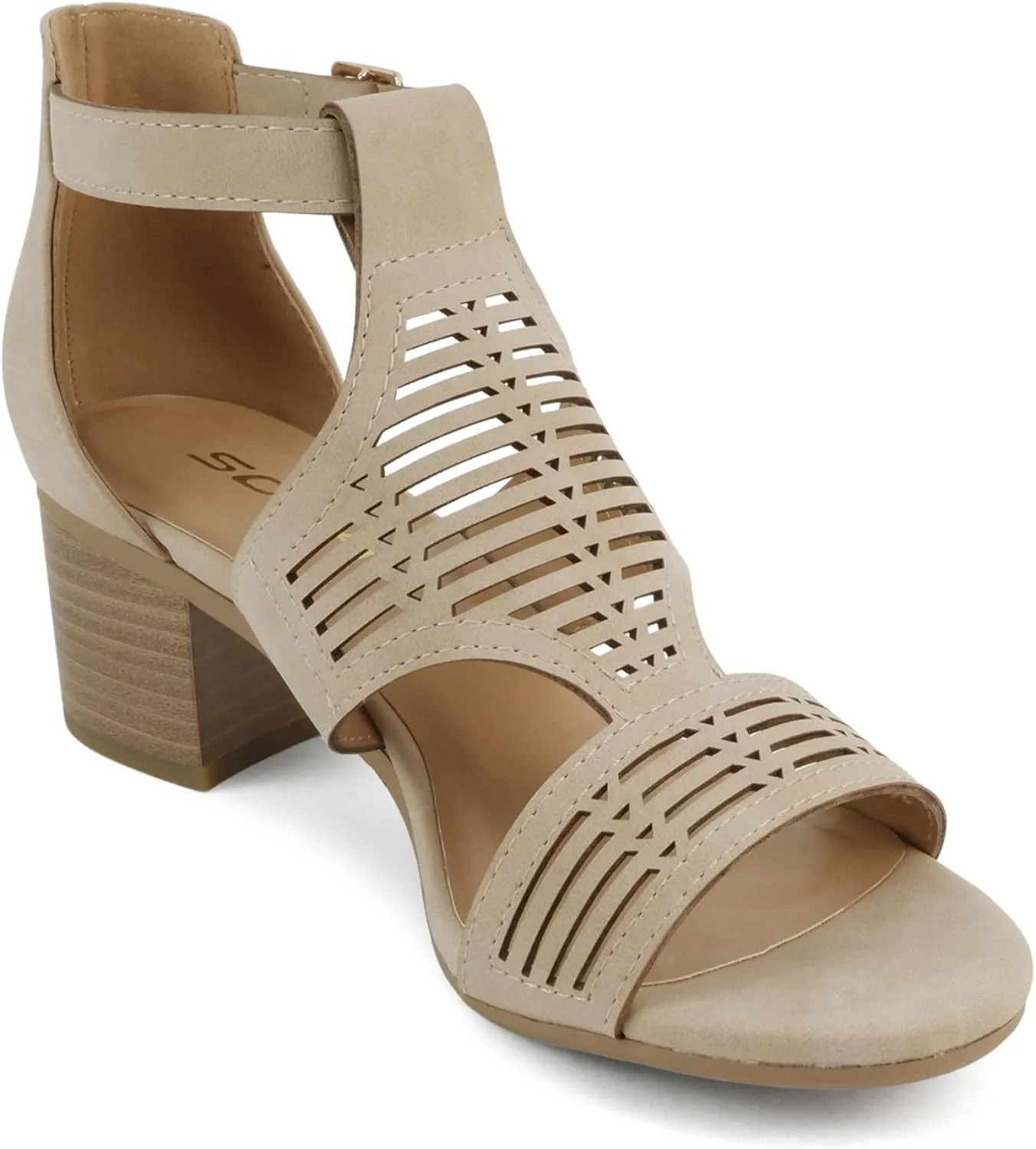 Soda Norway ~ Women Open Toe Closed Back Counter Cutout Upper Low Block Heel Sandal with Adjustable Ankle Strap