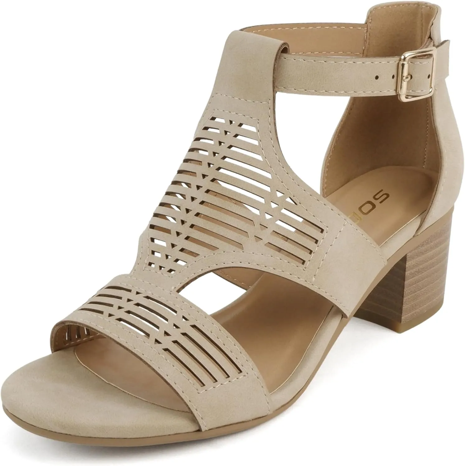 Soda Norway ~ Women Open Toe Closed Back Counter Cutout Upper Low Block Heel Sandal with Adjustable Ankle Strap