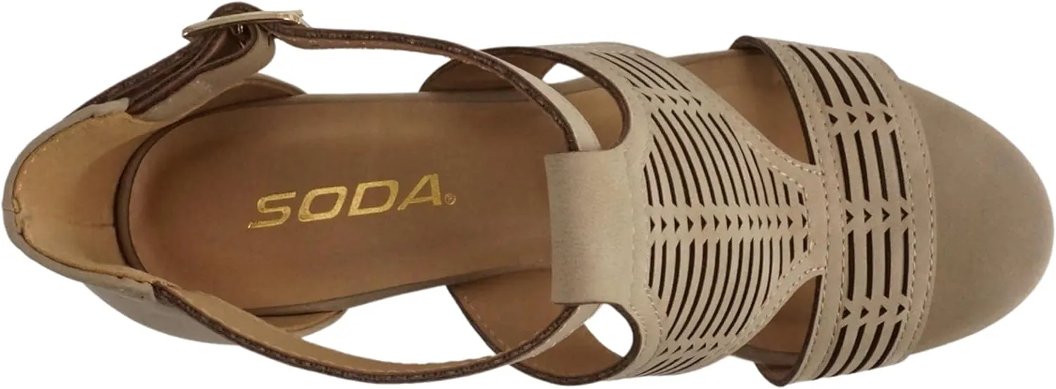 Soda Norway ~ Women Open Toe Closed Back Counter Cutout Upper Low Block Heel Sandal with Adjustable Ankle Strap