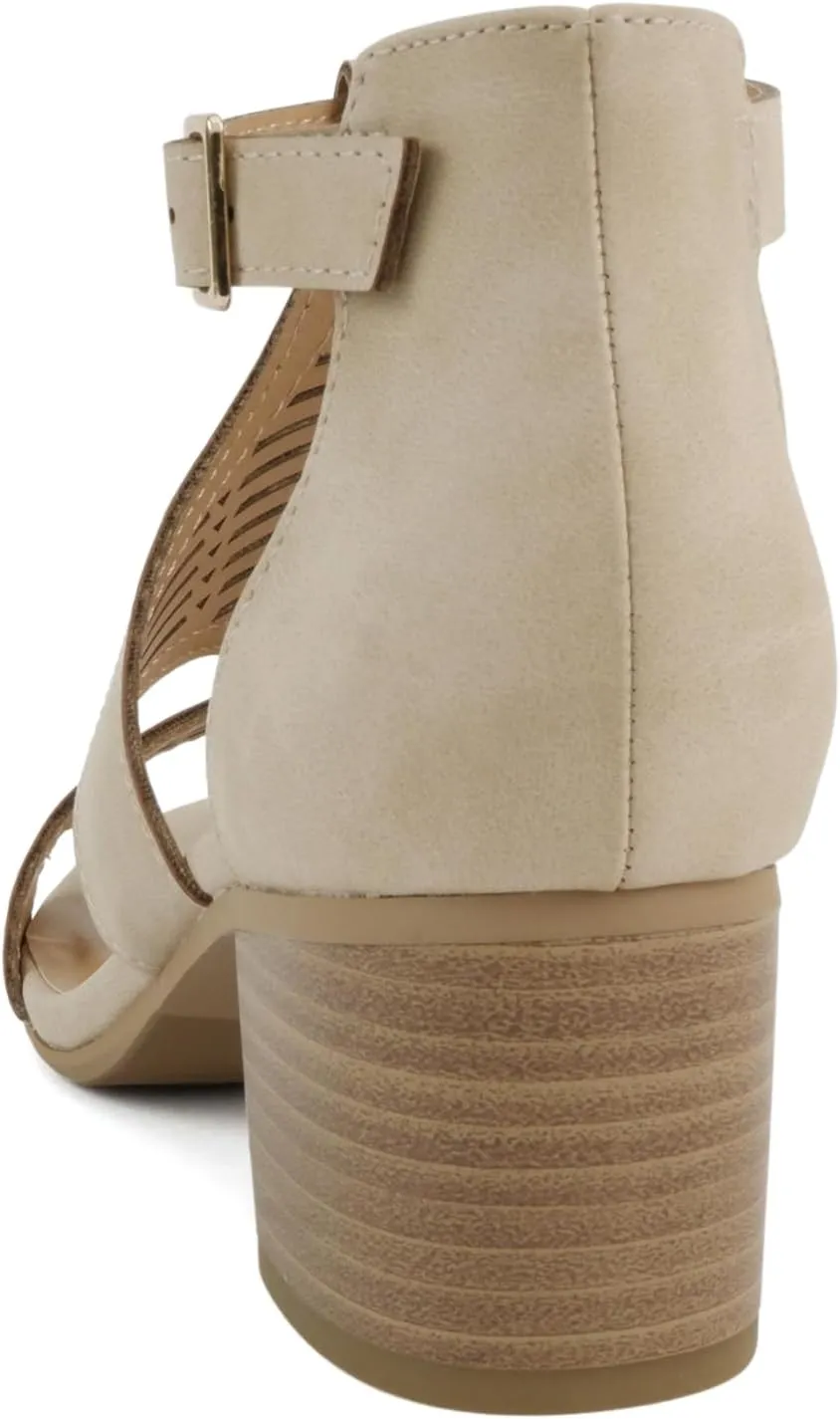 Soda Norway ~ Women Open Toe Closed Back Counter Cutout Upper Low Block Heel Sandal with Adjustable Ankle Strap