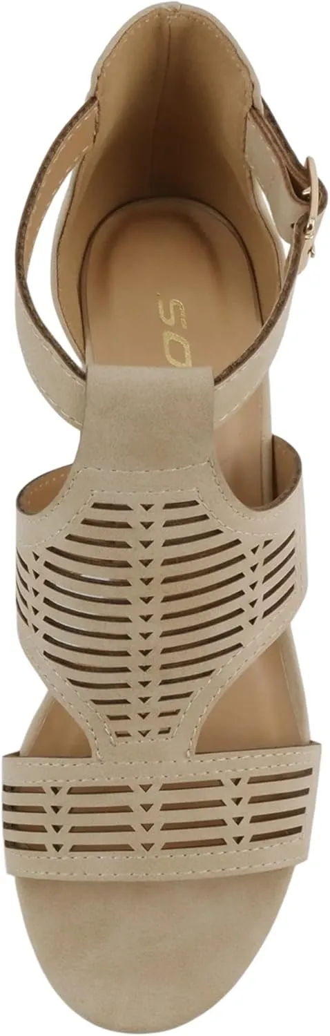 Soda Norway ~ Women Open Toe Closed Back Counter Cutout Upper Low Block Heel Sandal with Adjustable Ankle Strap