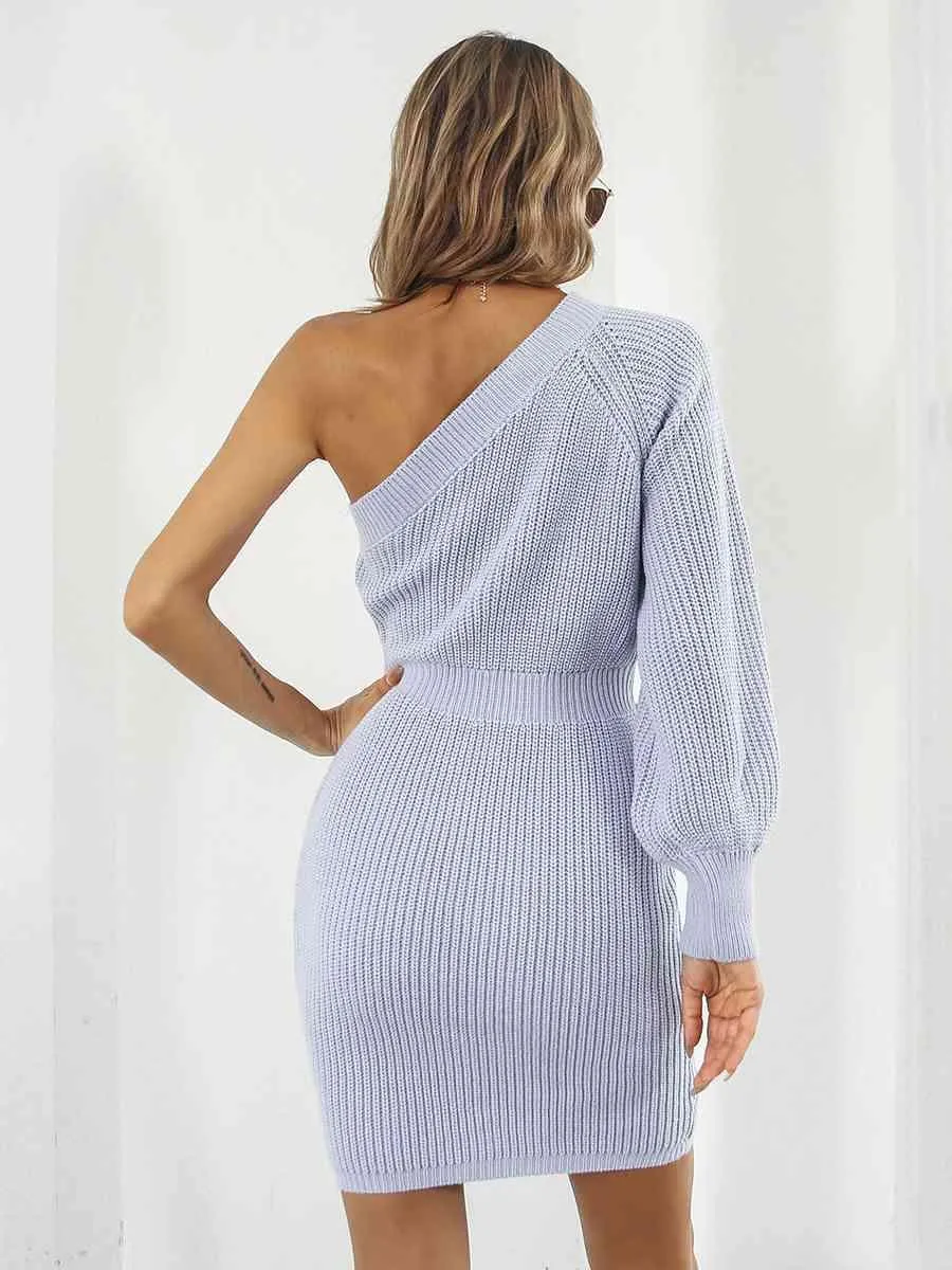 Sophisticatedly Comfy One Shoulder Sweater Dress