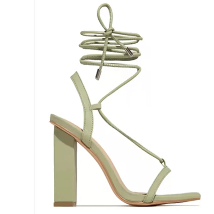 Square Toe Ankle Lace-Up Strappy Sandals Fashion Party Pumps
