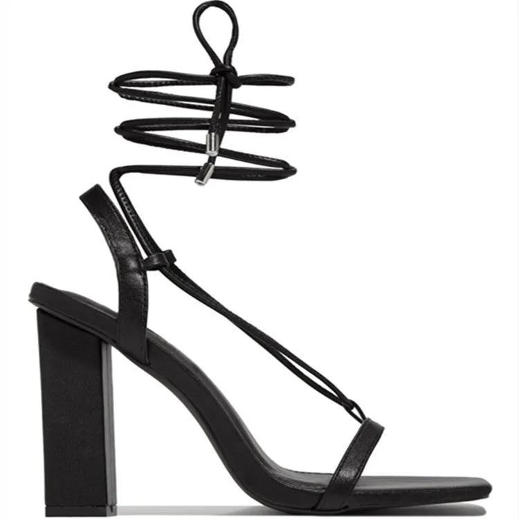 Square Toe Ankle Lace-Up Strappy Sandals Fashion Party Pumps