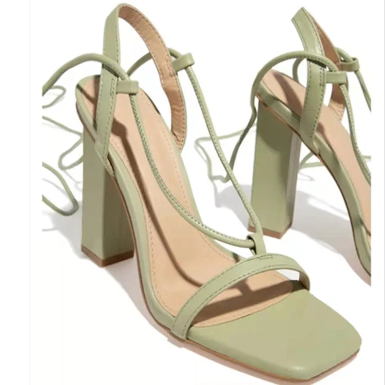 Square Toe Ankle Lace-Up Strappy Sandals Fashion Party Pumps