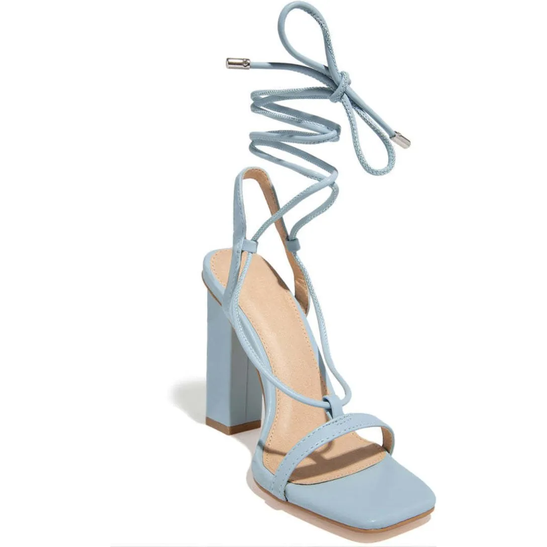 Square Toe Ankle Lace-Up Strappy Sandals Fashion Party Pumps