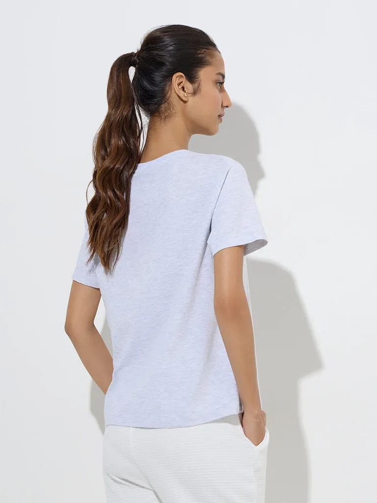 Studiofit Grey Printed Cotton T-Shirt