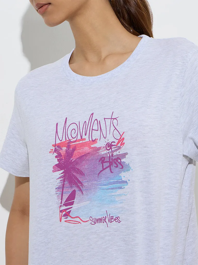 Studiofit Grey Printed Cotton T-Shirt