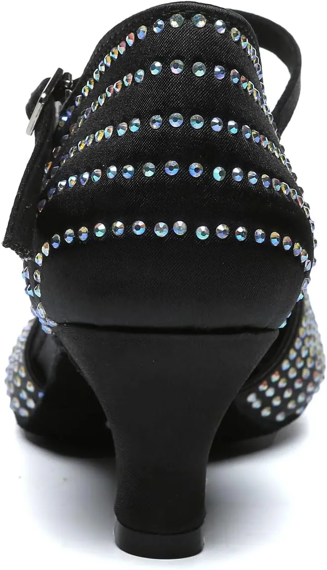 SWDZM Ballroom Dance Shoes Rhinestone Closed Toe Salsa Waltz Charater Dancing Heels
