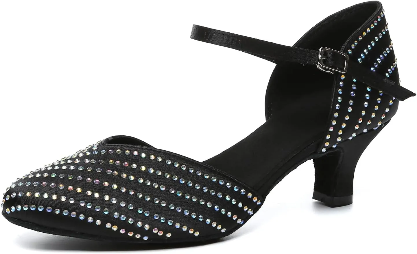 SWDZM Ballroom Dance Shoes Rhinestone Closed Toe Salsa Waltz Charater Dancing Heels