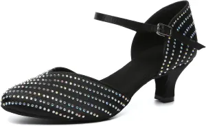 SWDZM Ballroom Dance Shoes Rhinestone Closed Toe Salsa Waltz Charater Dancing Heels