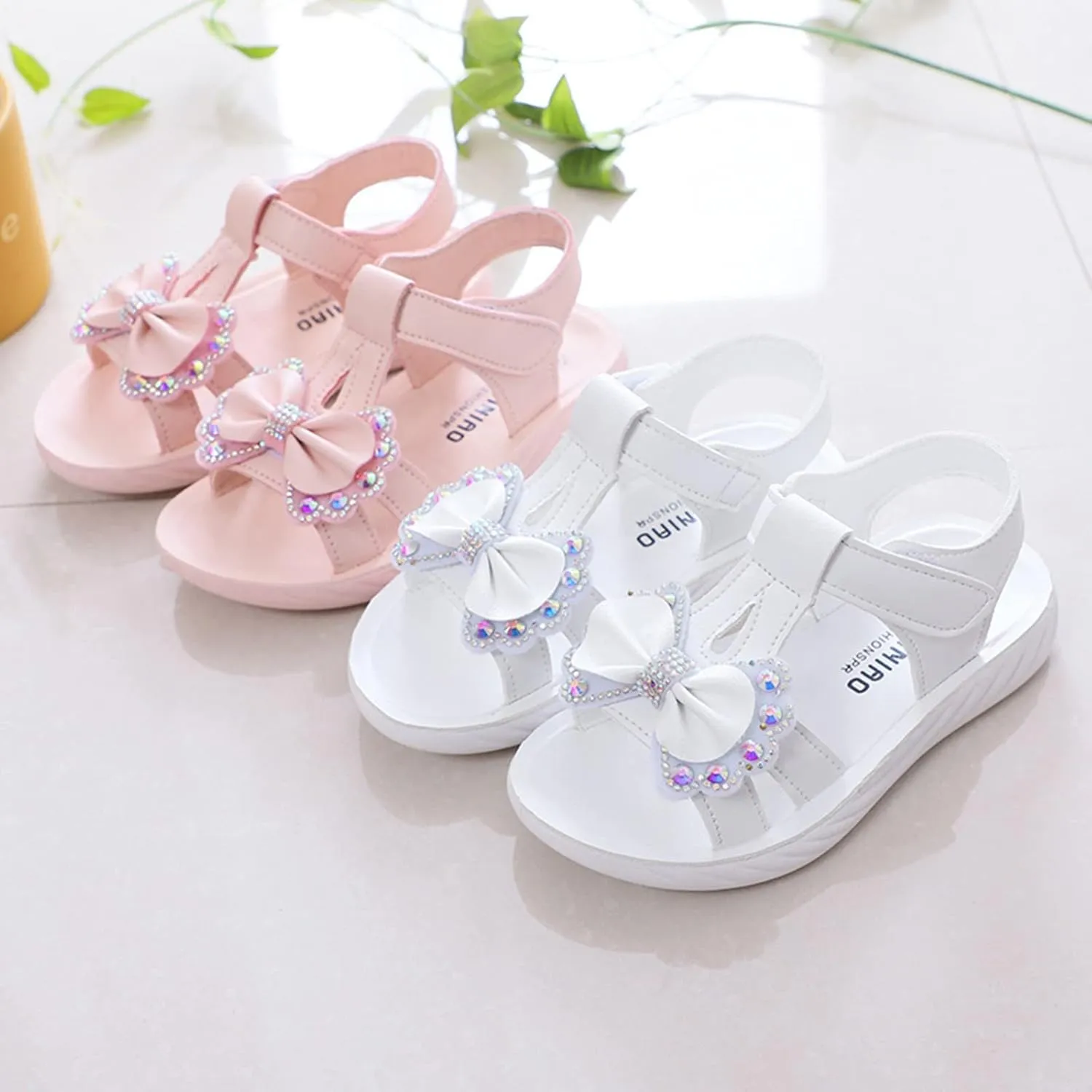 Toddler Children Girls Sandals Bow School Dress Shoes Close Back Round Toe Anti-Slip Platform Flat Sandal