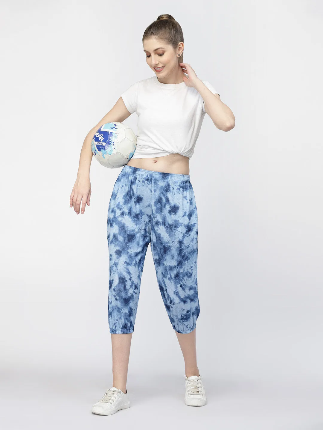 UZARUS Women's Animal Print Tie-Dye Strechable Capri 3/4th Shorts