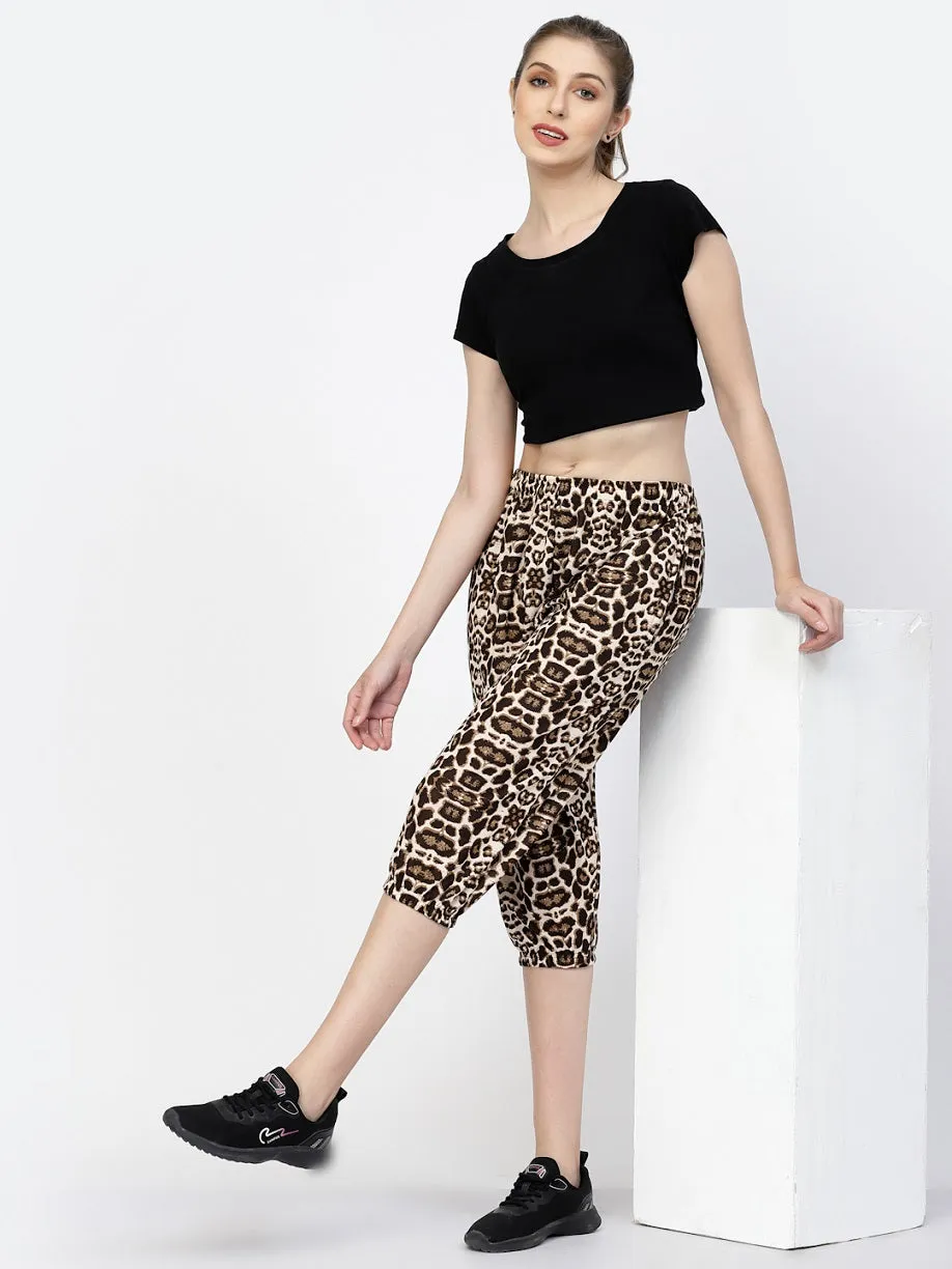 UZARUS Women's Animal Print Tie-Dye Strechable Capri 3/4th Shorts
