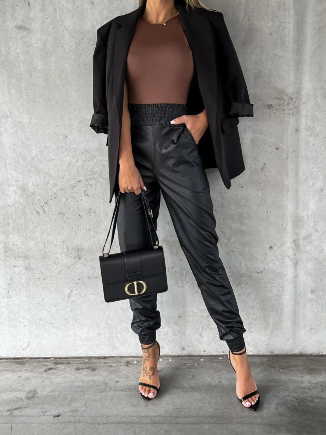Versatile High Waist Faux Leather Jogger Pants