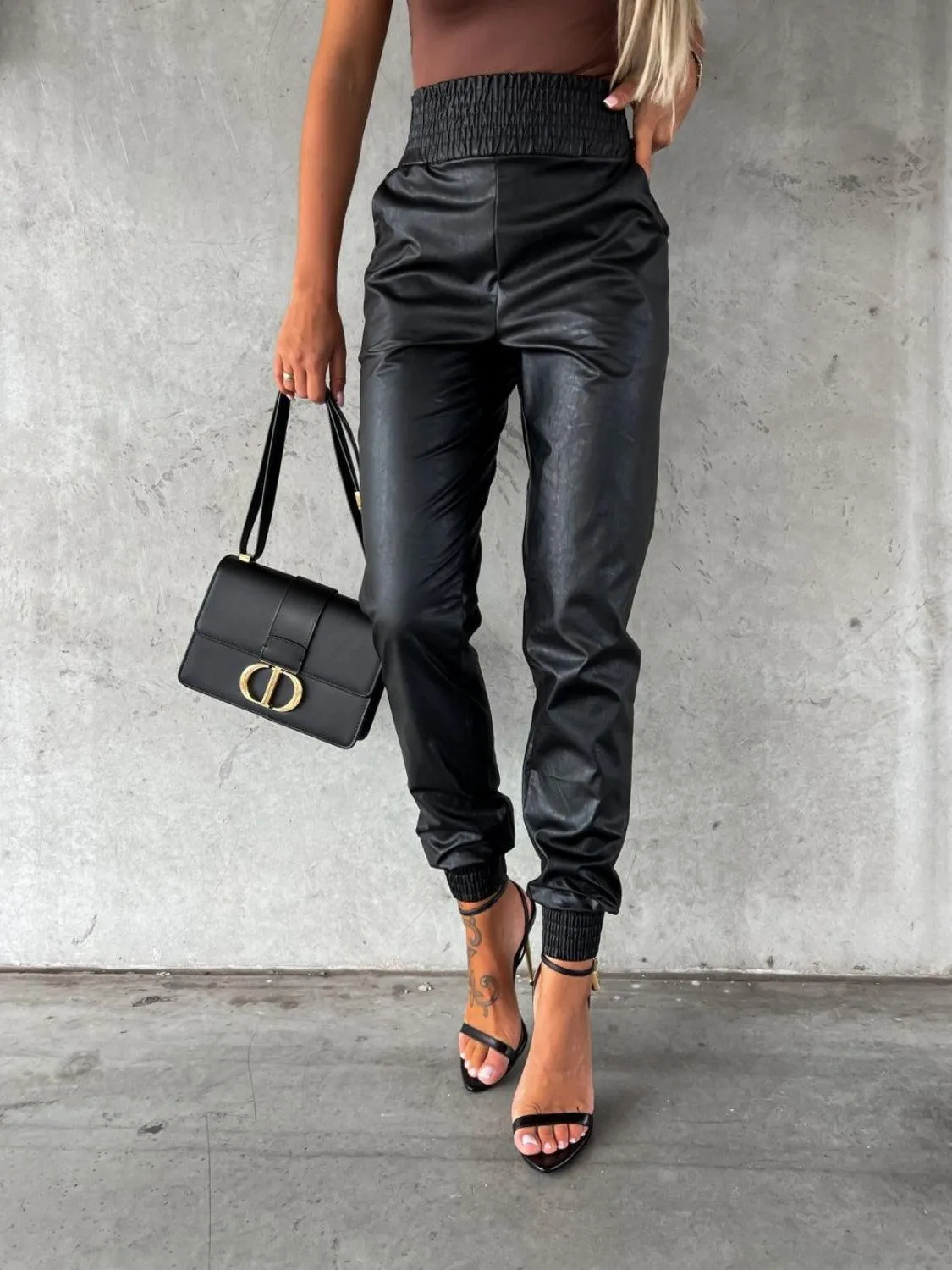 Versatile High Waist Faux Leather Jogger Pants