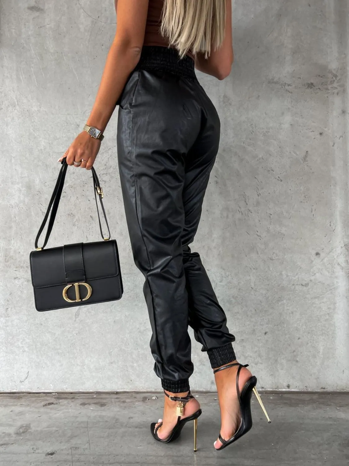 Versatile High Waist Faux Leather Jogger Pants
