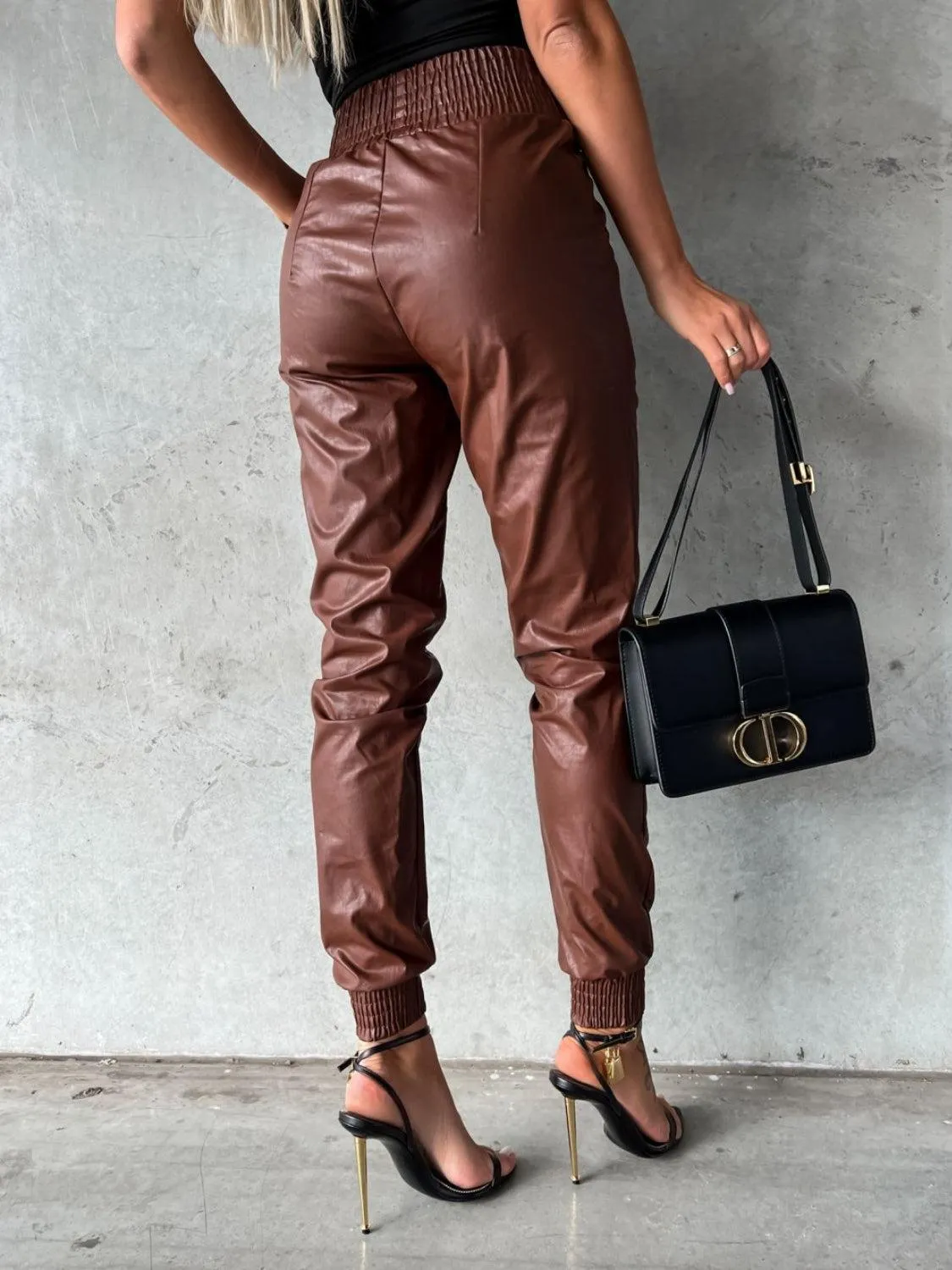 Versatile High Waist Faux Leather Jogger Pants