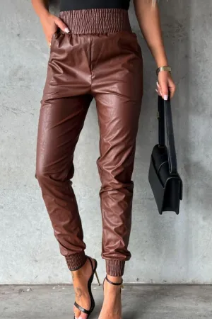 Versatile High Waist Faux Leather Jogger Pants