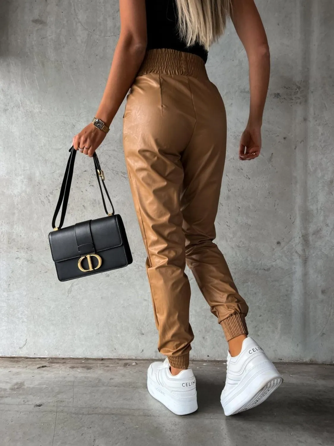 Versatile High Waist Faux Leather Jogger Pants