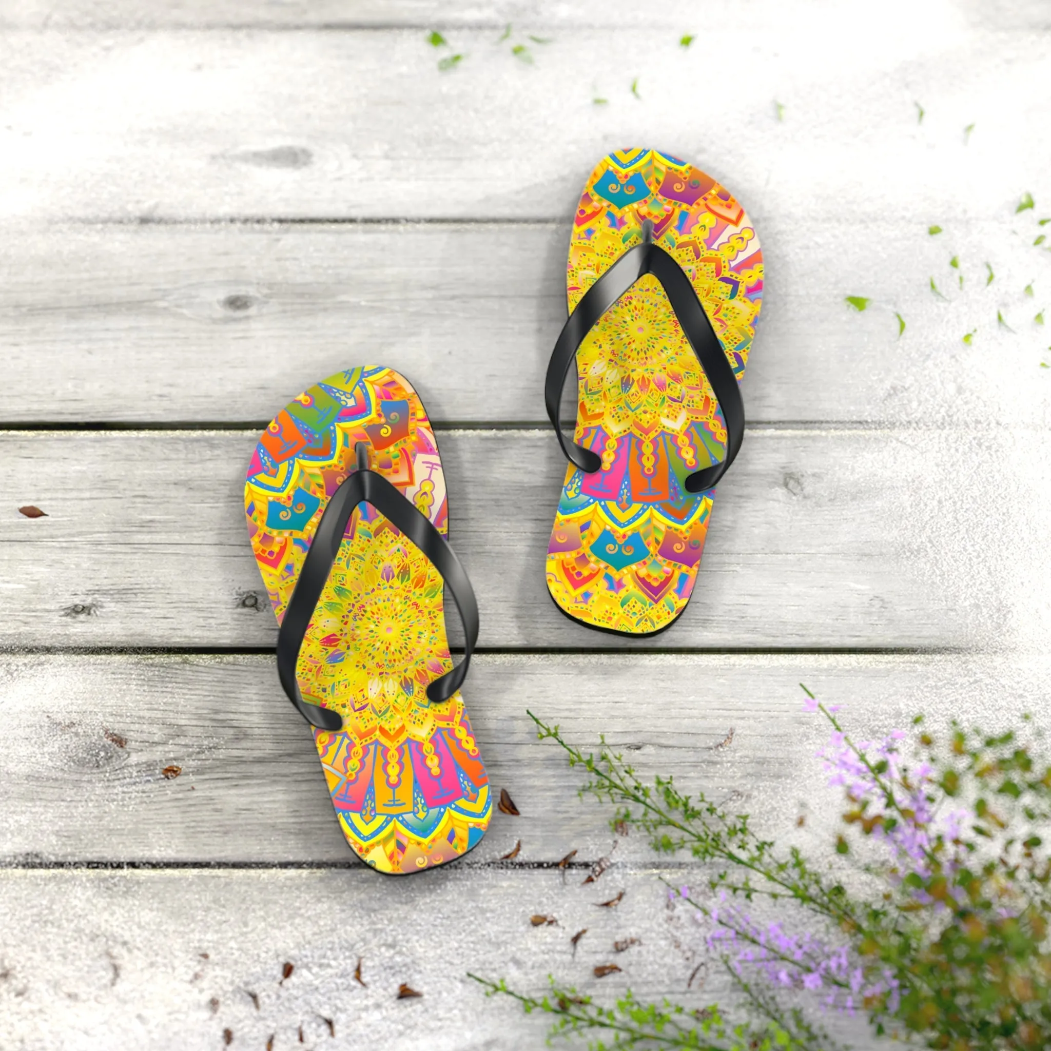 Vibrant Mandala Boho Flip Flops - Summer