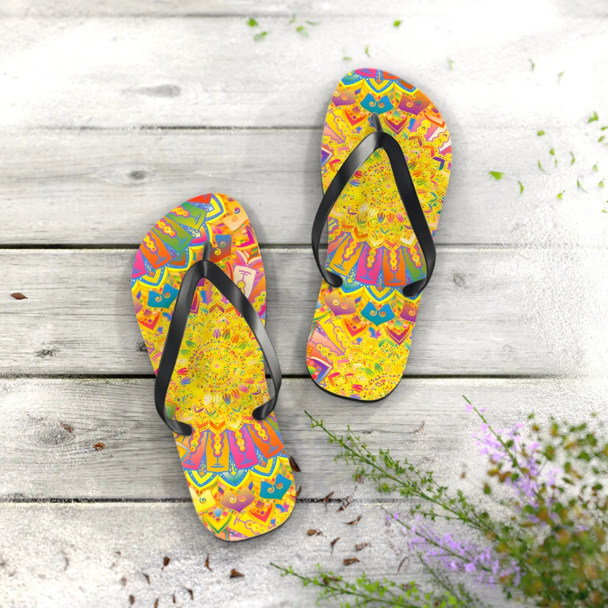 Vibrant Mandala Boho Flip Flops - Summer
