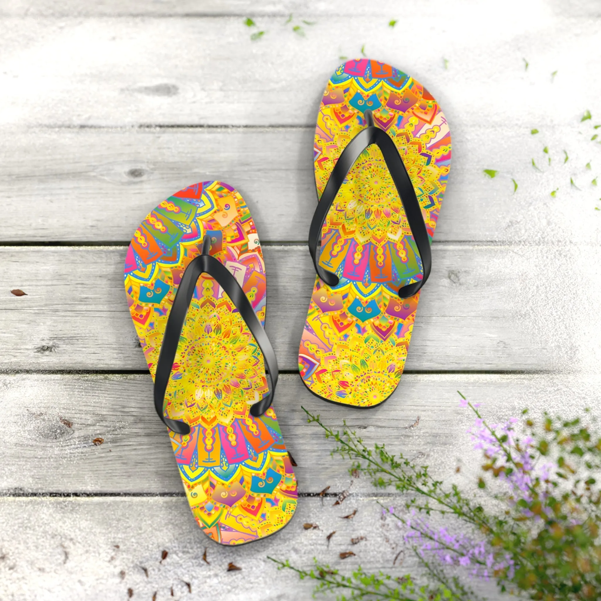 Vibrant Mandala Boho Flip Flops - Summer