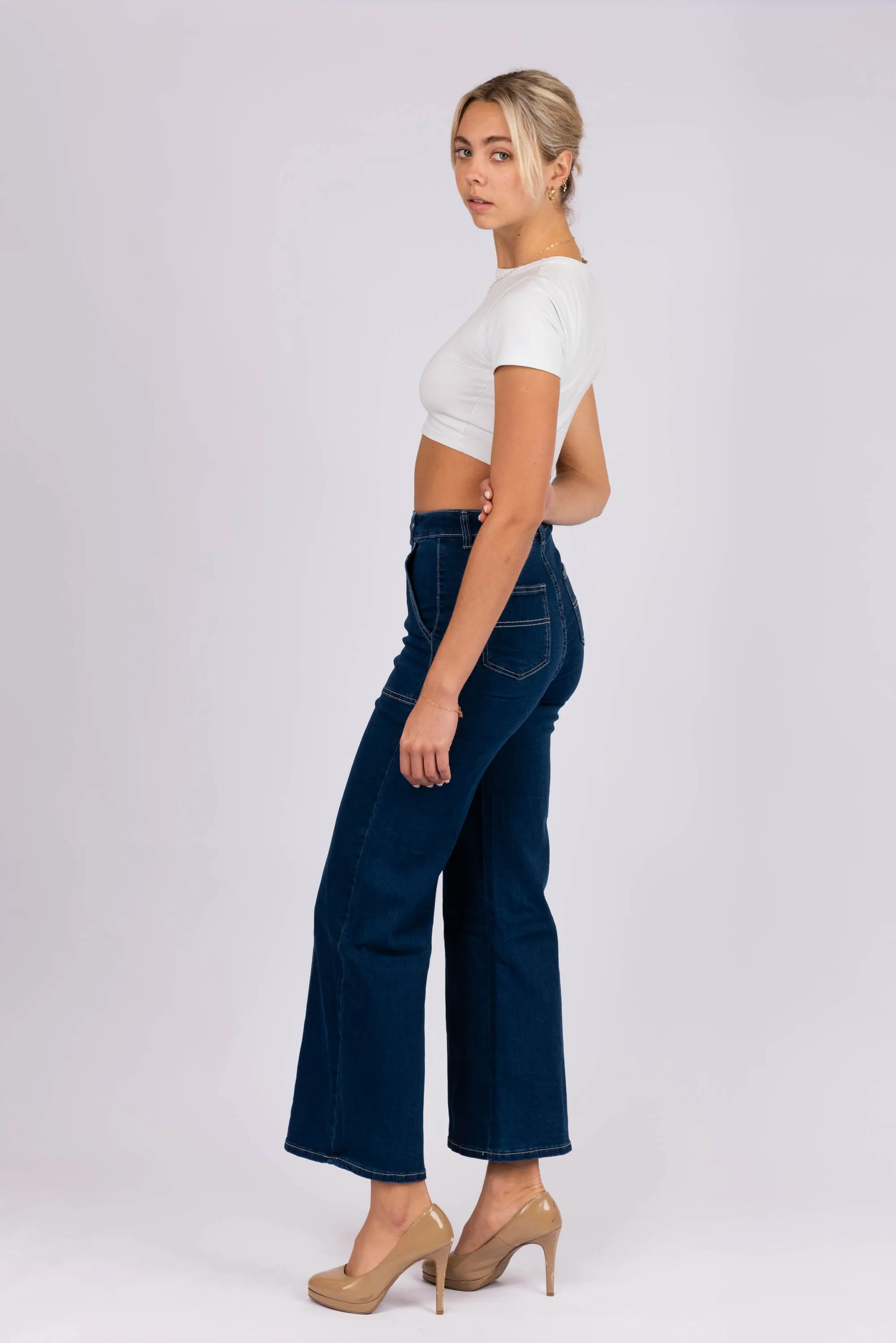 Wide Leg Dark Blue Denim Jeans