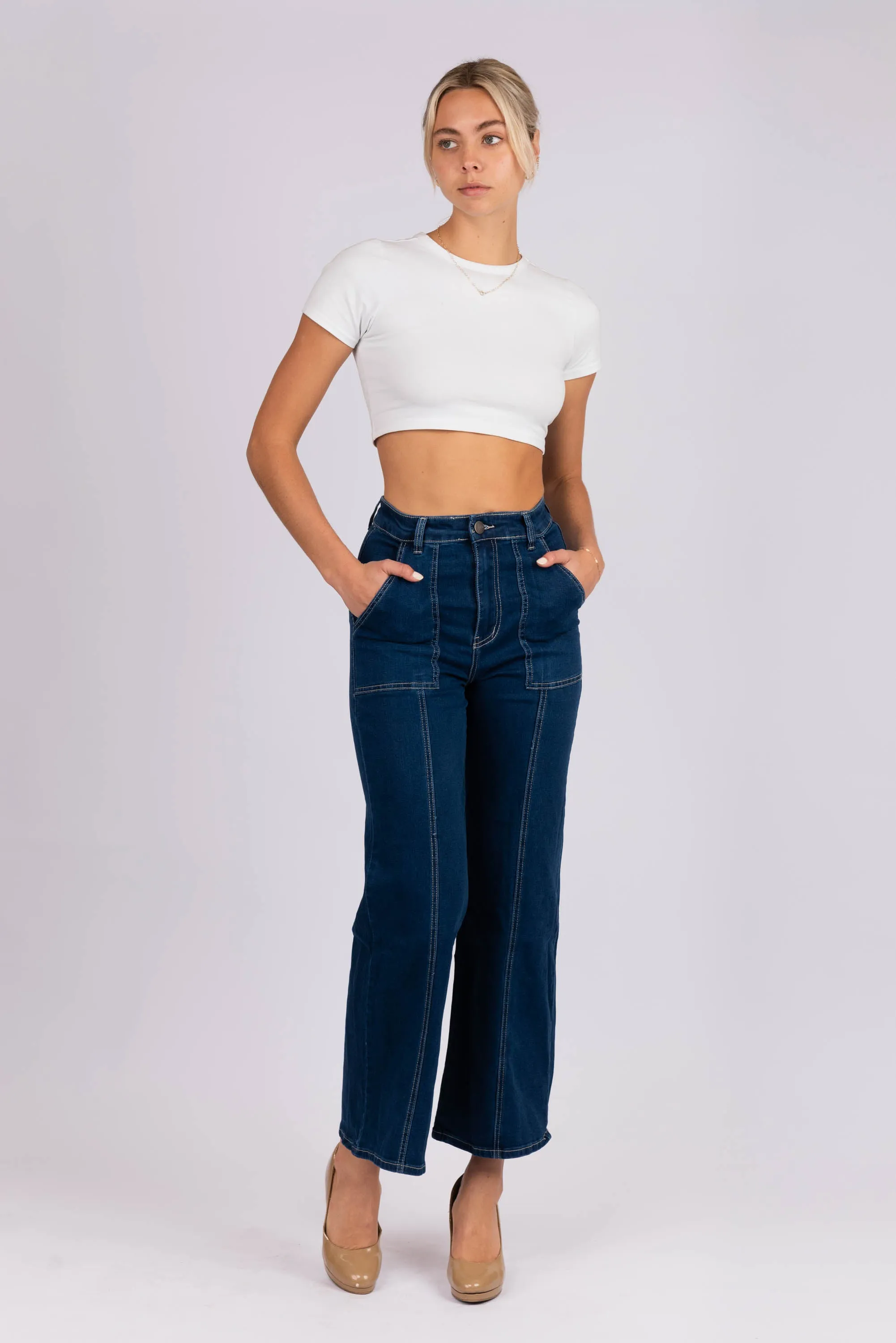 Wide Leg Dark Blue Denim Jeans