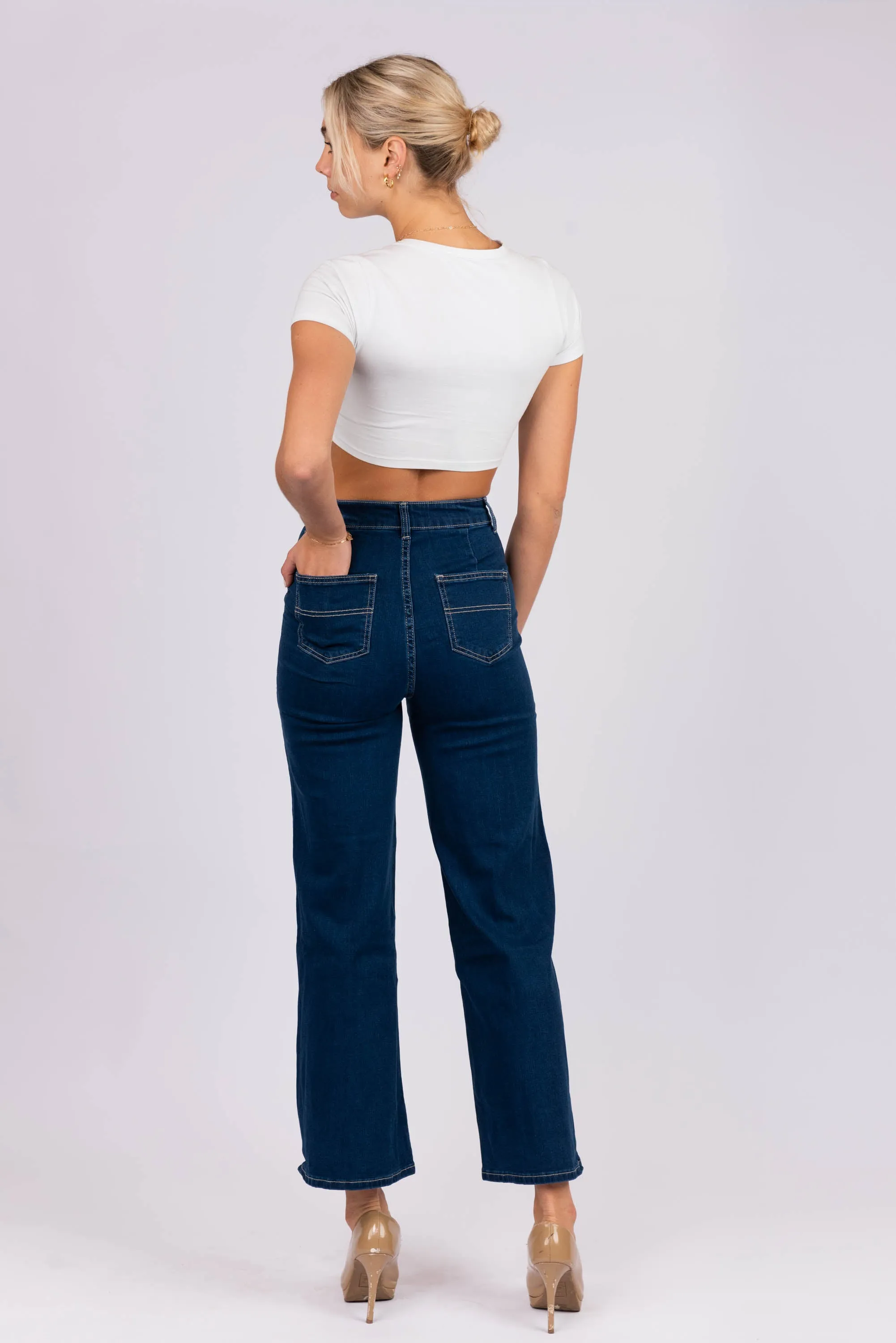 Wide Leg Dark Blue Denim Jeans